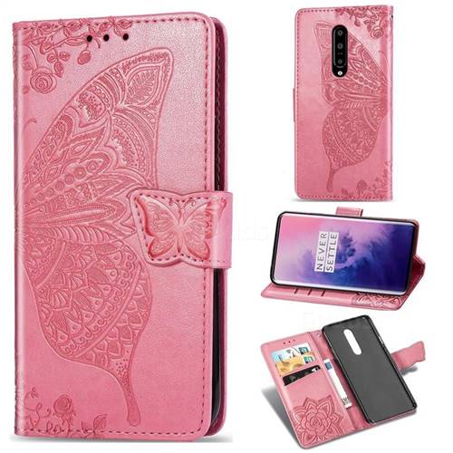 Embossing Mandala Flower Butterfly Leather Wallet Case for OnePlus 7 Pro - Pink