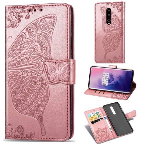 Embossing Mandala Flower Butterfly Leather Wallet Case for OnePlus 7 Pro - Rose Gold