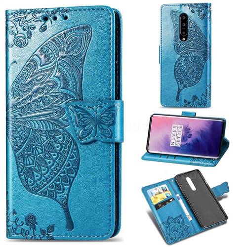 Embossing Mandala Flower Butterfly Leather Wallet Case for OnePlus 7 Pro - Blue
