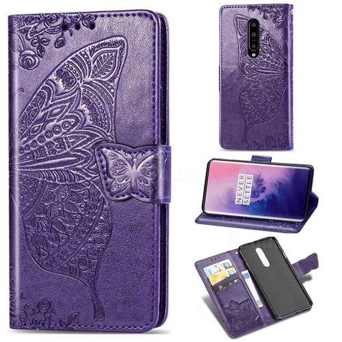 Embossing Mandala Flower Butterfly Leather Wallet Case for OnePlus 7 Pro - Dark Purple