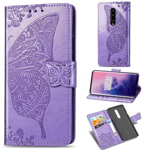 Embossing Mandala Flower Butterfly Leather Wallet Case for OnePlus 7 Pro - Light Purple