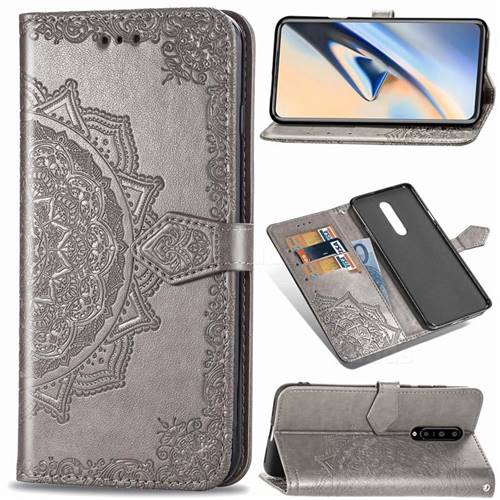 Embossing Imprint Mandala Flower Leather Wallet Case for OnePlus 7 Pro - Gray