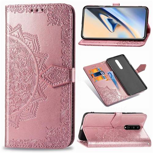 Embossing Imprint Mandala Flower Leather Wallet Case for OnePlus 7 Pro - Rose Gold