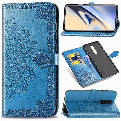 Embossing Imprint Mandala Flower Leather Wallet Case for OnePlus 7 Pro - Blue