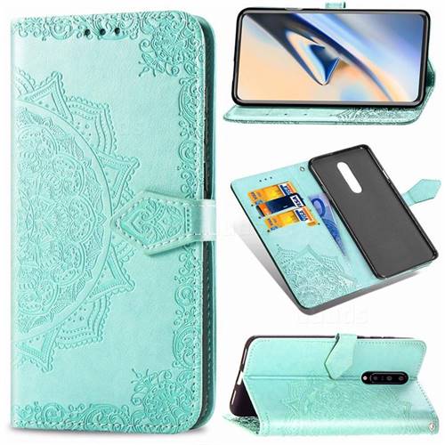 Embossing Imprint Mandala Flower Leather Wallet Case for OnePlus 7 Pro - Green