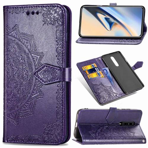 Embossing Imprint Mandala Flower Leather Wallet Case for OnePlus 7 Pro - Purple