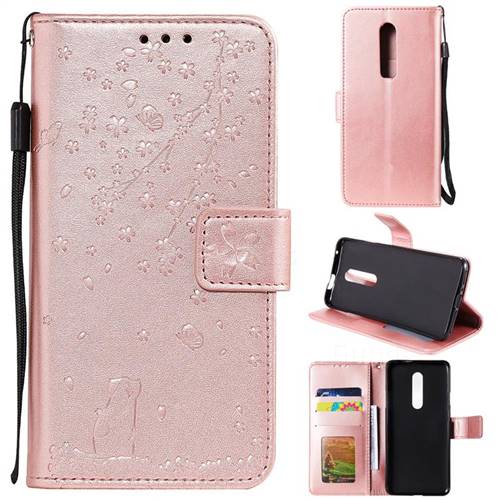 Embossing Cherry Blossom Cat Leather Wallet Case For Oneplus 7 Pro