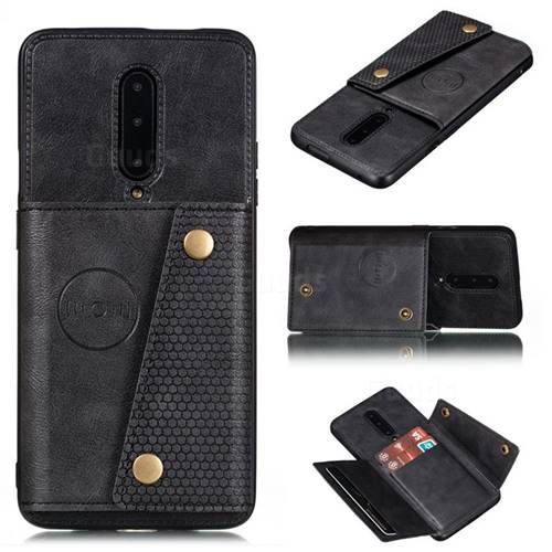 Retro Multifunction Card Slots Stand Leather Coated Phone Back Cover for OnePlus 7 Pro - Black