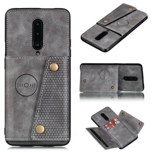 Retro Multifunction Card Slots Stand Leather Coated Phone Back Cover for OnePlus 7 Pro - Gray