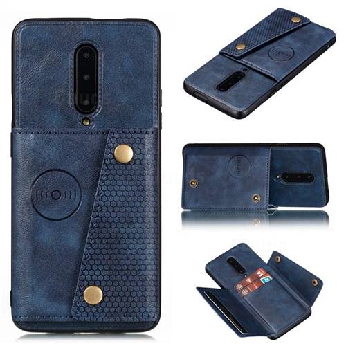Retro Multifunction Card Slots Stand Leather Coated Phone Back Cover for OnePlus 7 Pro - Blue