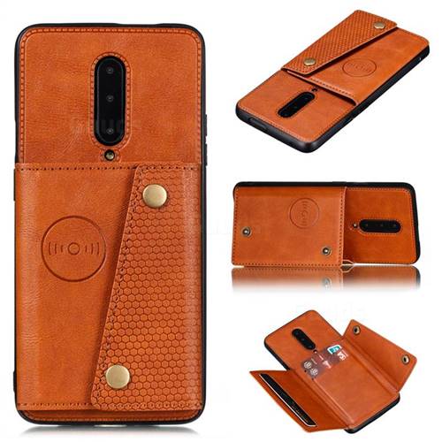 Retro Multifunction Card Slots Stand Leather Coated Phone Back Cover for OnePlus 7 Pro - Brown