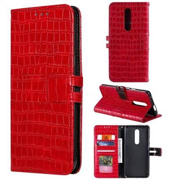 Luxury Crocodile Magnetic Leather Wallet Phone Case for OnePlus 7 Pro - Red