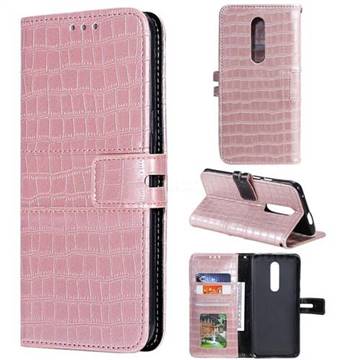 Luxury Crocodile Magnetic Leather Wallet Phone Case for OnePlus 7 Pro - Rose Gold