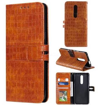 Luxury Crocodile Magnetic Leather Wallet Phone Case for OnePlus 7 Pro - Brown