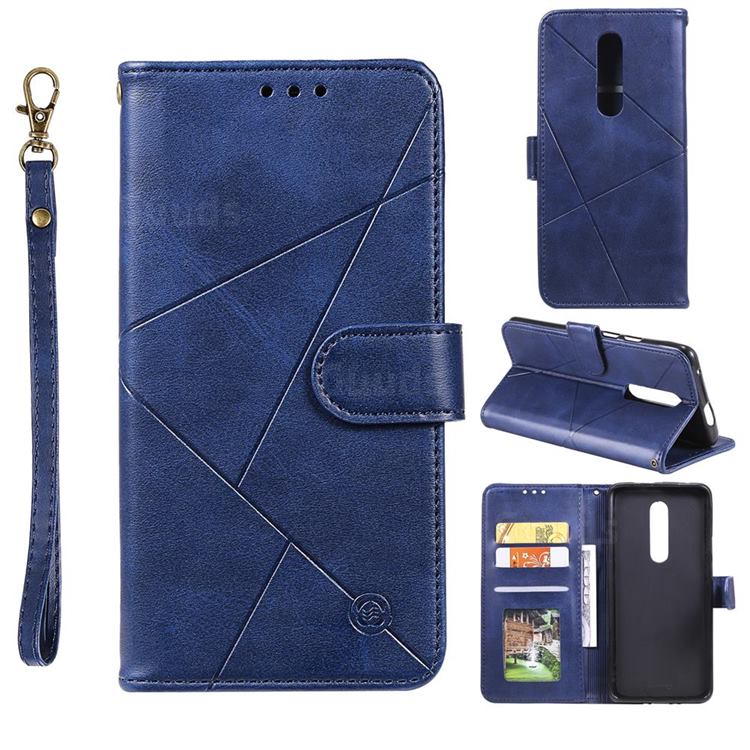 Embossing Geometric Leather Wallet Case for OnePlus 7 Pro - Blue