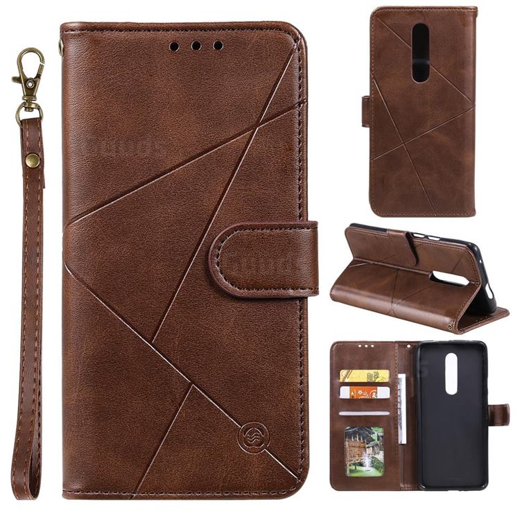 Embossing Geometric Leather Wallet Case for OnePlus 7 Pro - Brown