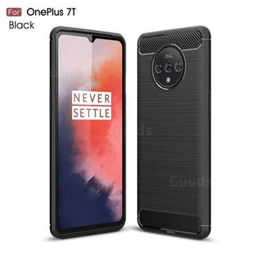 Luxury Carbon Fiber Brushed Wire Drawing Silicone TPU Back Cover for OnePlus 7T - Black