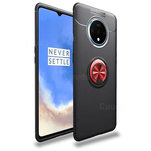 Auto Focus Invisible Ring Holder Soft Phone Case for OnePlus 7T - Black Red