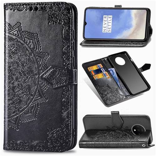 Embossing Imprint Mandala Flower Leather Wallet Case for OnePlus 7T - Black