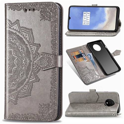 Embossing Imprint Mandala Flower Leather Wallet Case for OnePlus 7T - Gray