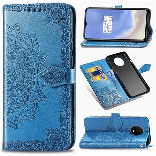 Embossing Imprint Mandala Flower Leather Wallet Case for OnePlus 7T - Blue