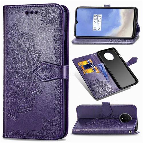 Embossing Imprint Mandala Flower Leather Wallet Case for OnePlus 7T - Purple