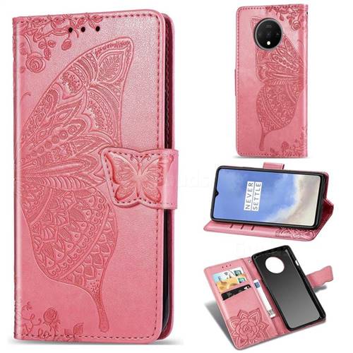 Embossing Mandala Flower Butterfly Leather Wallet Case for OnePlus 7T - Pink
