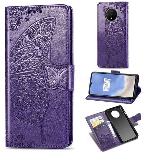 Embossing Mandala Flower Butterfly Leather Wallet Case for OnePlus 7T - Dark Purple