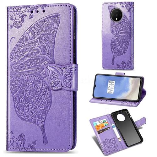Embossing Mandala Flower Butterfly Leather Wallet Case for OnePlus 7T - Light Purple