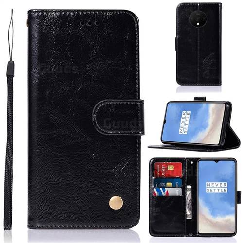 Luxury Retro Leather Wallet Case for OnePlus 7T - Black