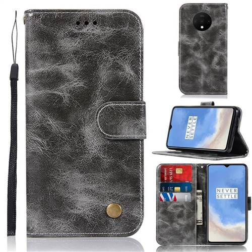 Luxury Retro Leather Wallet Case for OnePlus 7T - Gray