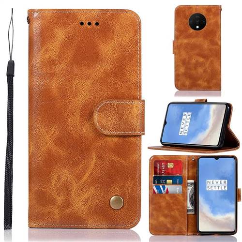 Luxury Retro Leather Wallet Case for OnePlus 7T - Golden