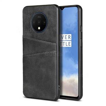Simple Calf Card Slots Mobile Phone Back Cover for OnePlus 7T - Black