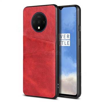 Simple Calf Card Slots Mobile Phone Back Cover for OnePlus 7T - Red
