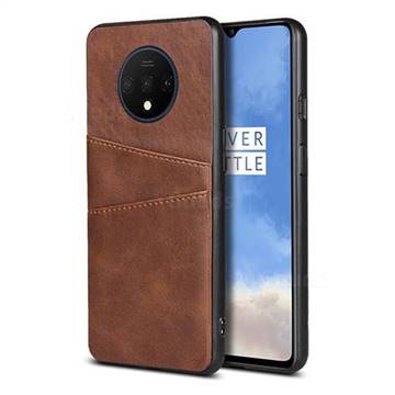 Simple Calf Card Slots Mobile Phone Back Cover for OnePlus 7T - Coffee