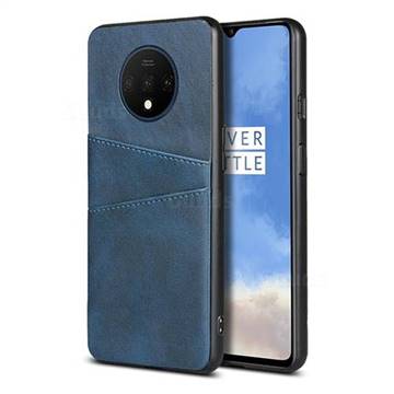Simple Calf Card Slots Mobile Phone Back Cover for OnePlus 7T - Blue