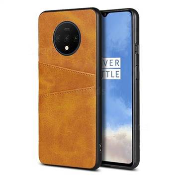 Simple Calf Card Slots Mobile Phone Back Cover for OnePlus 7T - Yellow