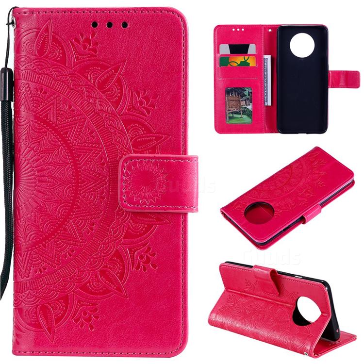 Intricate Embossing Datura Leather Wallet Case for OnePlus 7T - Rose Red