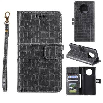Luxury Crocodile Magnetic Leather Wallet Phone Case for OnePlus 7T - Gray