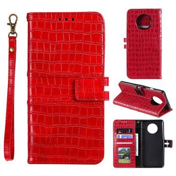 Luxury Crocodile Magnetic Leather Wallet Phone Case for OnePlus 7T - Red