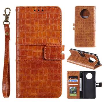 Luxury Crocodile Magnetic Leather Wallet Phone Case for OnePlus 7T - Brown