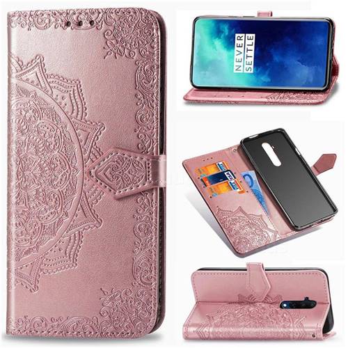 Embossing Imprint Mandala Flower Leather Wallet Case for OnePlus 7T Pro - Rose Gold