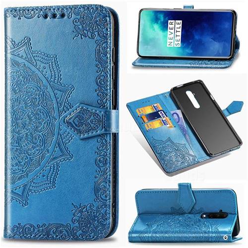 Embossing Imprint Mandala Flower Leather Wallet Case for OnePlus 7T Pro - Blue