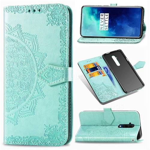 Embossing Imprint Mandala Flower Leather Wallet Case for OnePlus 7T Pro - Green