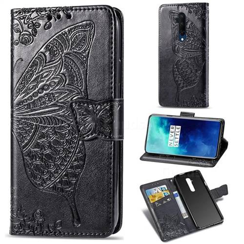 Embossing Mandala Flower Butterfly Leather Wallet Case for OnePlus 7T Pro - Black