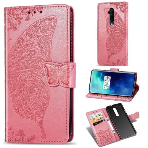 Embossing Mandala Flower Butterfly Leather Wallet Case for OnePlus 7T Pro - Pink