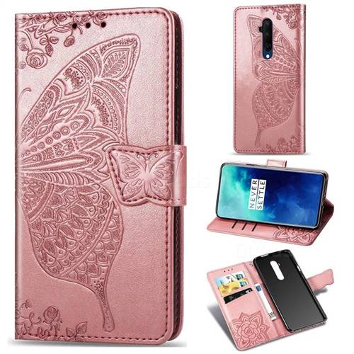 Embossing Mandala Flower Butterfly Leather Wallet Case for OnePlus 7T Pro - Rose Gold