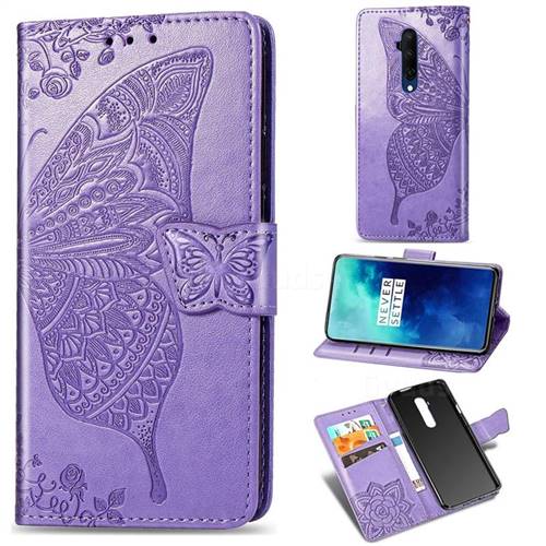Embossing Mandala Flower Butterfly Leather Wallet Case for OnePlus 7T Pro - Light Purple