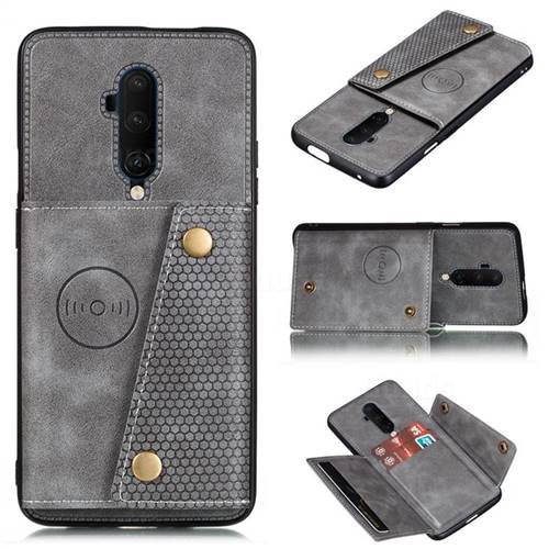 Retro Multifunction Card Slots Stand Leather Coated Phone Back Cover for OnePlus 7T Pro - Gray