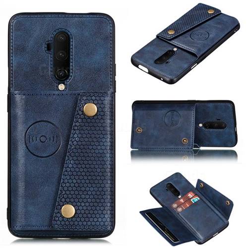 Retro Multifunction Card Slots Stand Leather Coated Phone Back Cover for OnePlus 7T Pro - Blue